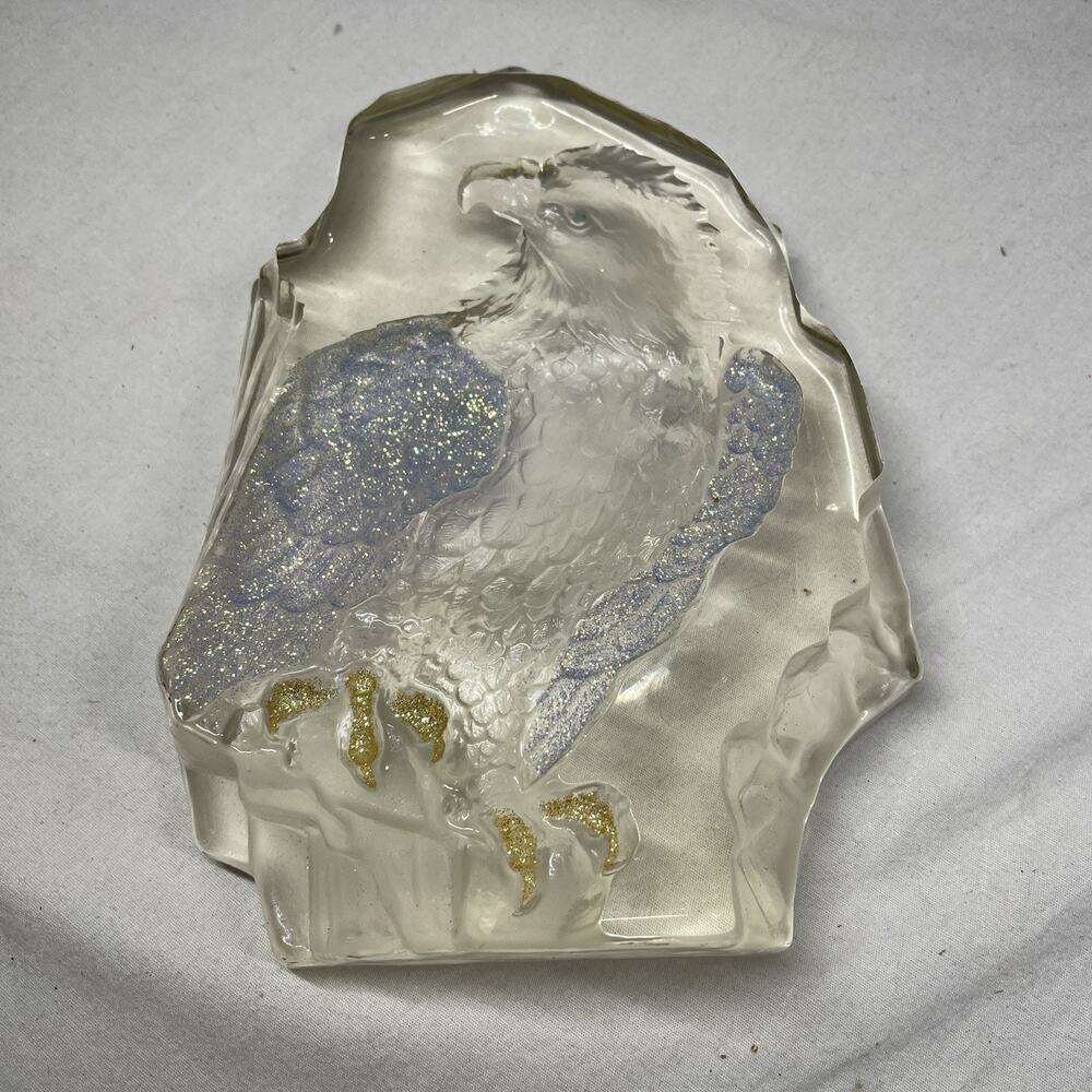 Sculpted Colored Etched Crystal Bald Eagle Statue - 6”